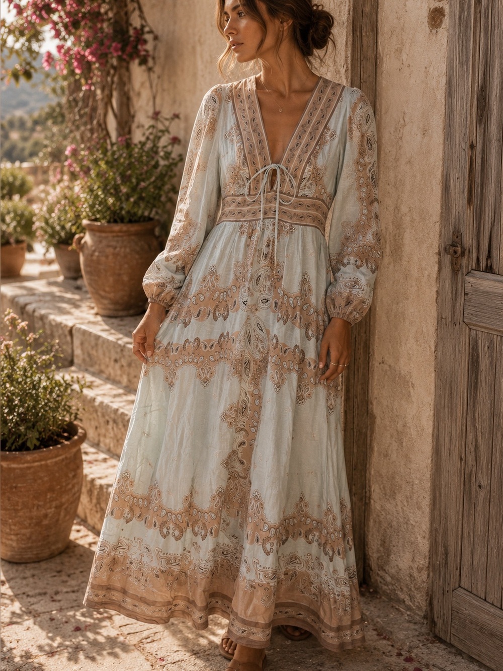 House of Harlow 1960 Floral Paisley Linen Maxi Dress M NWT